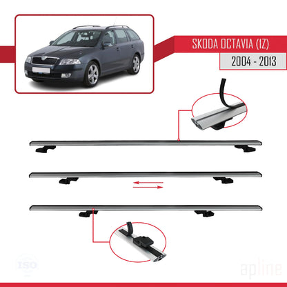 Compatibile con Skoda Octavia 2 (1Z) 2004-2013 BASIC Model Barre Tetto Portapacchi Auto Barre Portatutto Grigo Alluminio 3 Barre