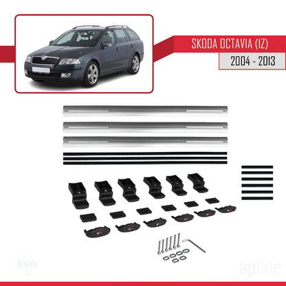 Compatibile con Skoda Octavia 2 (1Z) 2004-2013 BASIC Model Barre Tetto Portapacchi Auto Barre Portatutto Grigo Alluminio 3 Barre