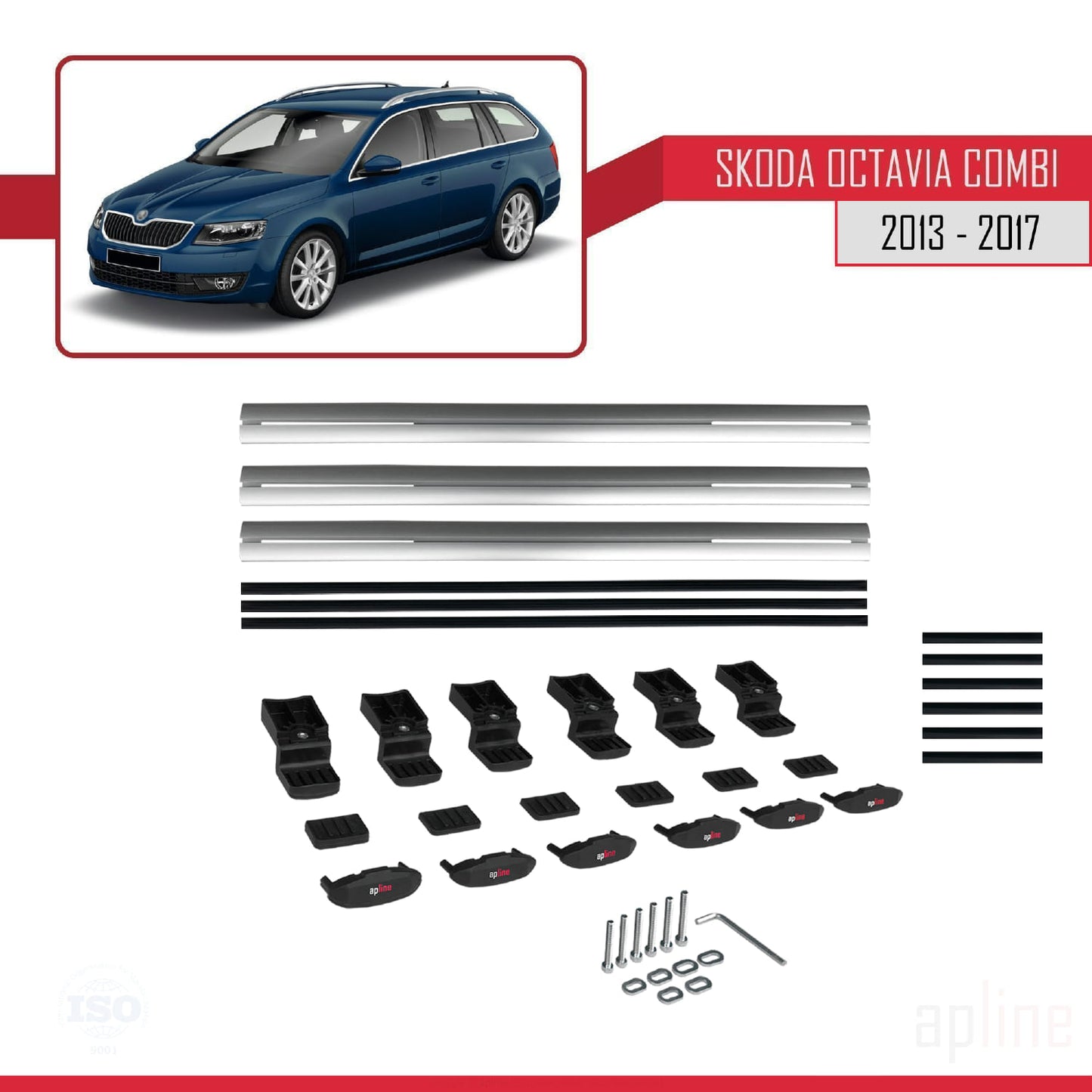 Compatible avec Skoda Octavia 3 (5E) Break Pre-Facelift 2013-2017 BASIC Model Barres de Toit Railing Porte-Bagages de Voiture Gris Aluminium 3 Barres