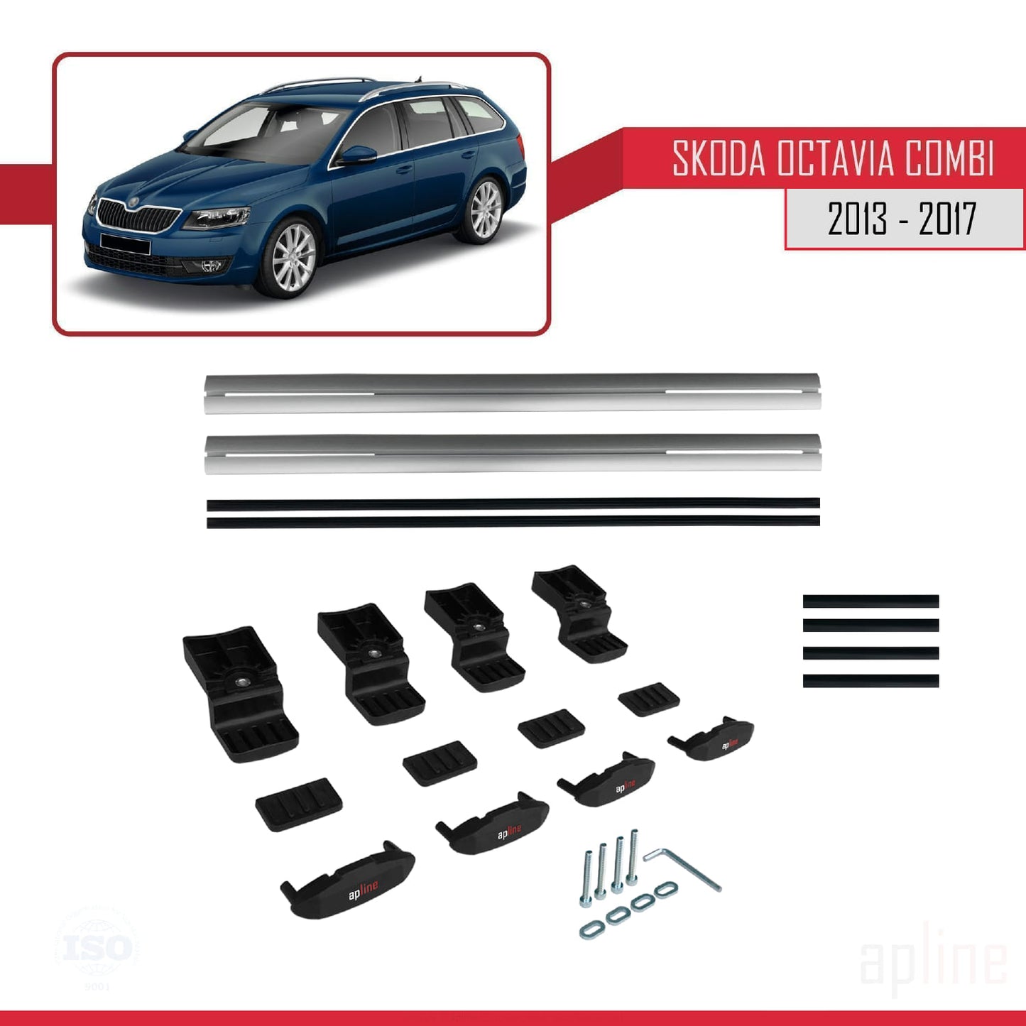 Compatible avec Skoda Octavia 3 (5E) Break Pre-Facelift 2013-2017 BASIC Model Barres de Toit Railing Porte-Bagages de Voiture Gris Aluminium 2 Barres