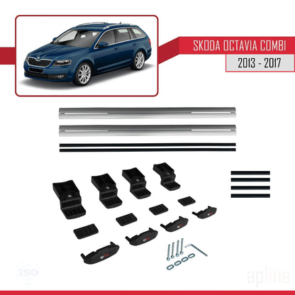 Compatible avec Skoda Octavia 3 (5E) Break Pre-Facelift 2013-2017 BASIC Model Barres de Toit Railing Porte-Bagages de Voiture Gris Aluminium 2 Barres