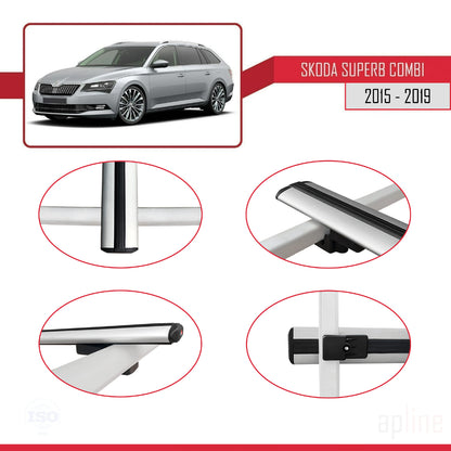 Compatible with Skoda Superb 3 (3V) SW Pre-Facelift 2015-2019 BASIC Model Car Roof Rack Cross Bar Grey Aluminium 2 Bars