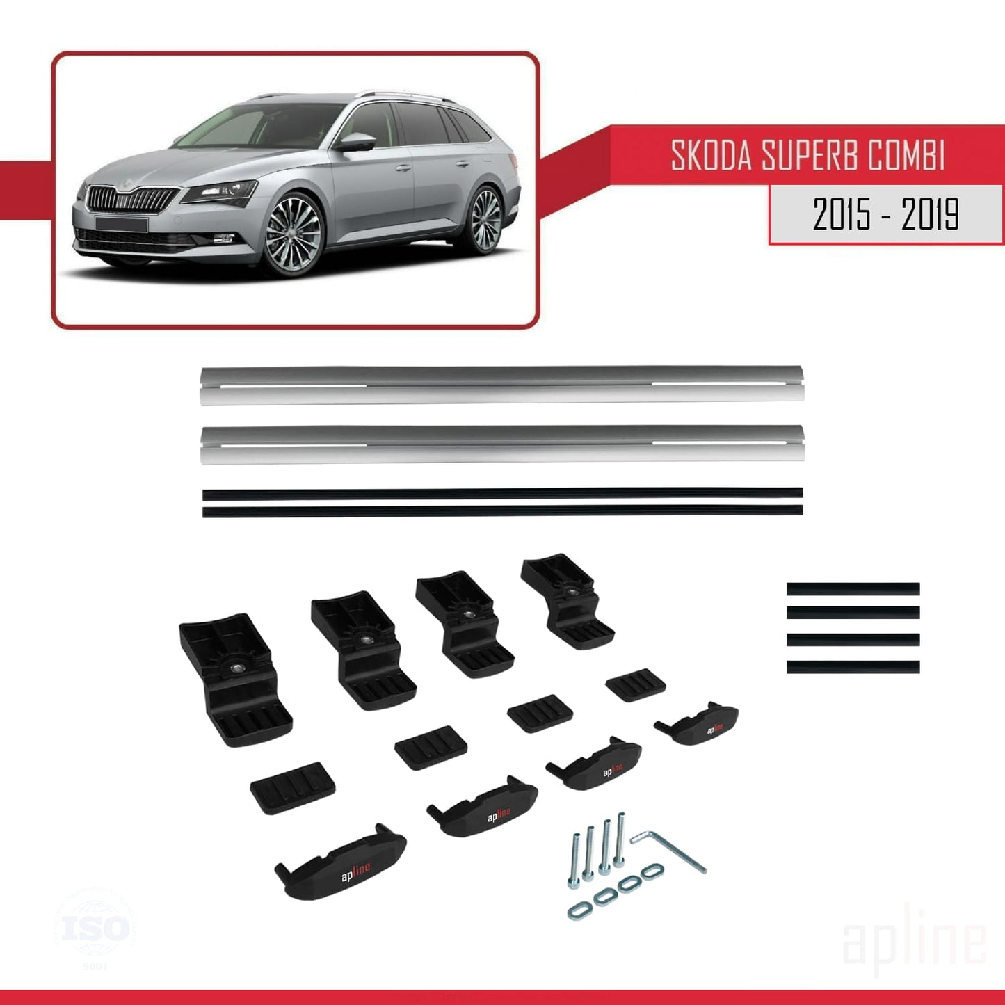 Compatible with Skoda Superb 3 (3V) SW Pre-Facelift 2015-2019 BASIC Model Car Roof Rack Cross Bar Grey Aluminium 2 Bars