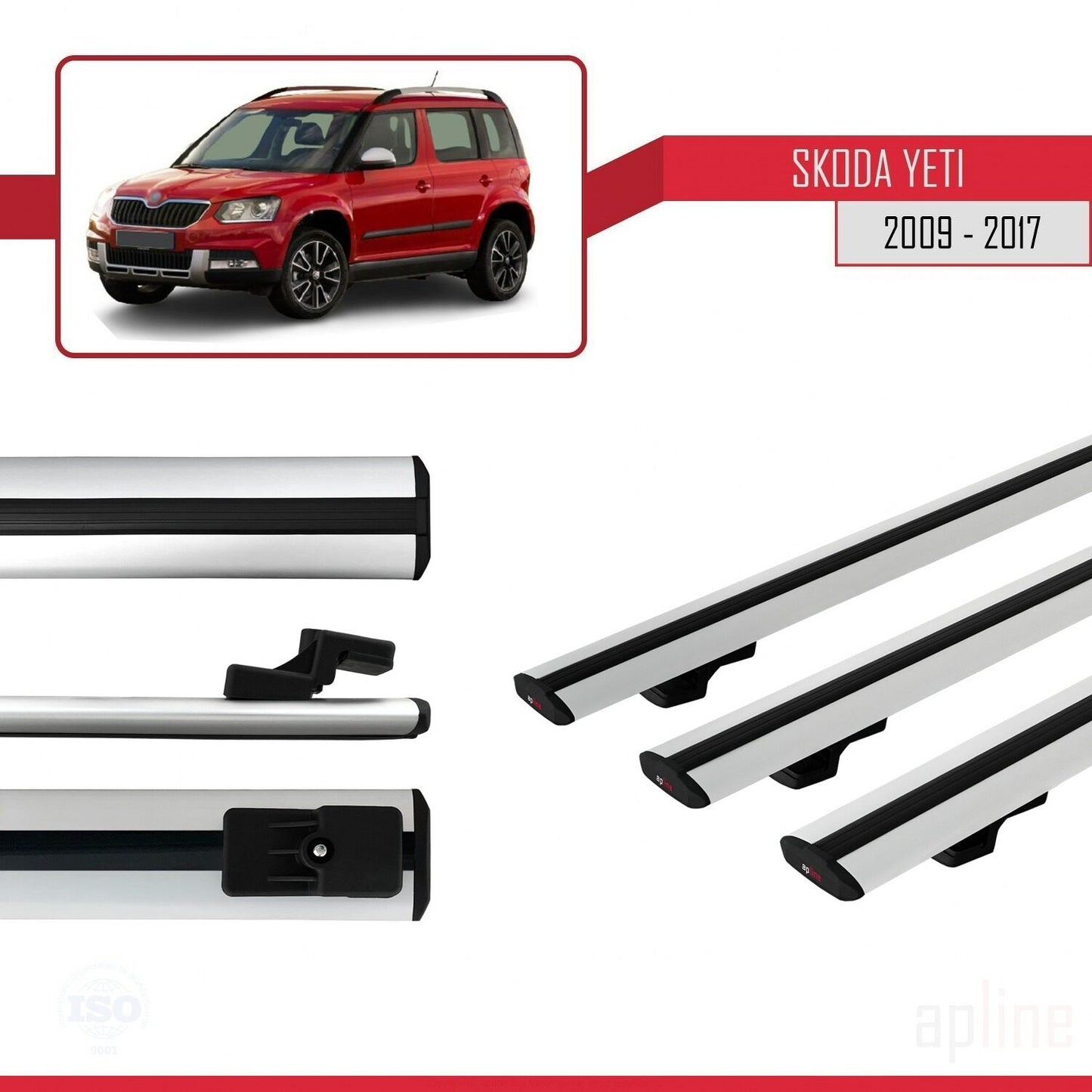 Compatible avec Skoda Yeti 2009-2017  BASIC Model Barres de Toit Railing Porte-Bagages de Voiture Gris Aluminium 3 Barres