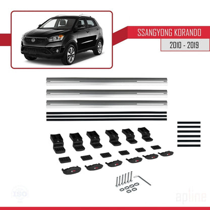 Compatible avec Ssangyong Korando 3 (C200) 2010-2019 BASIC Model Barres de Toit Railing Porte-Bagages de Voiture Gris Aluminium 3 Barres