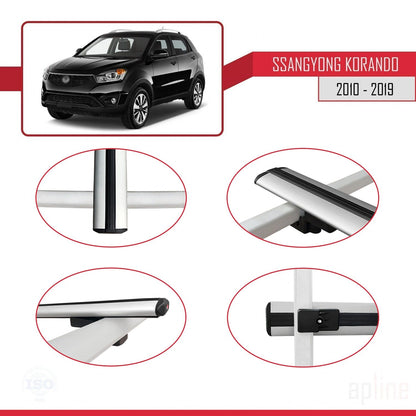 Compatible avec Ssangyong Korando 3 (C200) 2010-2019 BASIC Model Barres de Toit Railing Porte-Bagages de Voiture Gris Aluminium 2 Barres