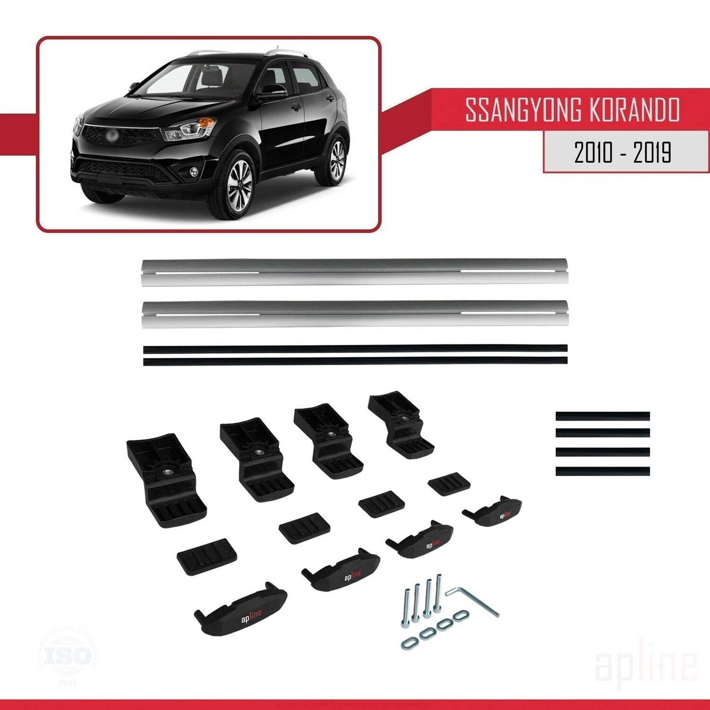Compatible avec Ssangyong Korando 3 (C200) 2010-2019 BASIC Model Barres de Toit Railing Porte-Bagages de Voiture Gris Aluminium 2 Barres