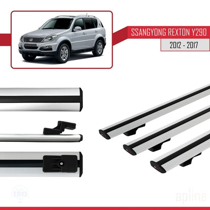 Compatible avec Ssangyong Rexton (Y290) 2012-2017 BASIC Model Barres de Toit Railing Porte-Bagages de Voiture Gris Aluminium 3 Barres