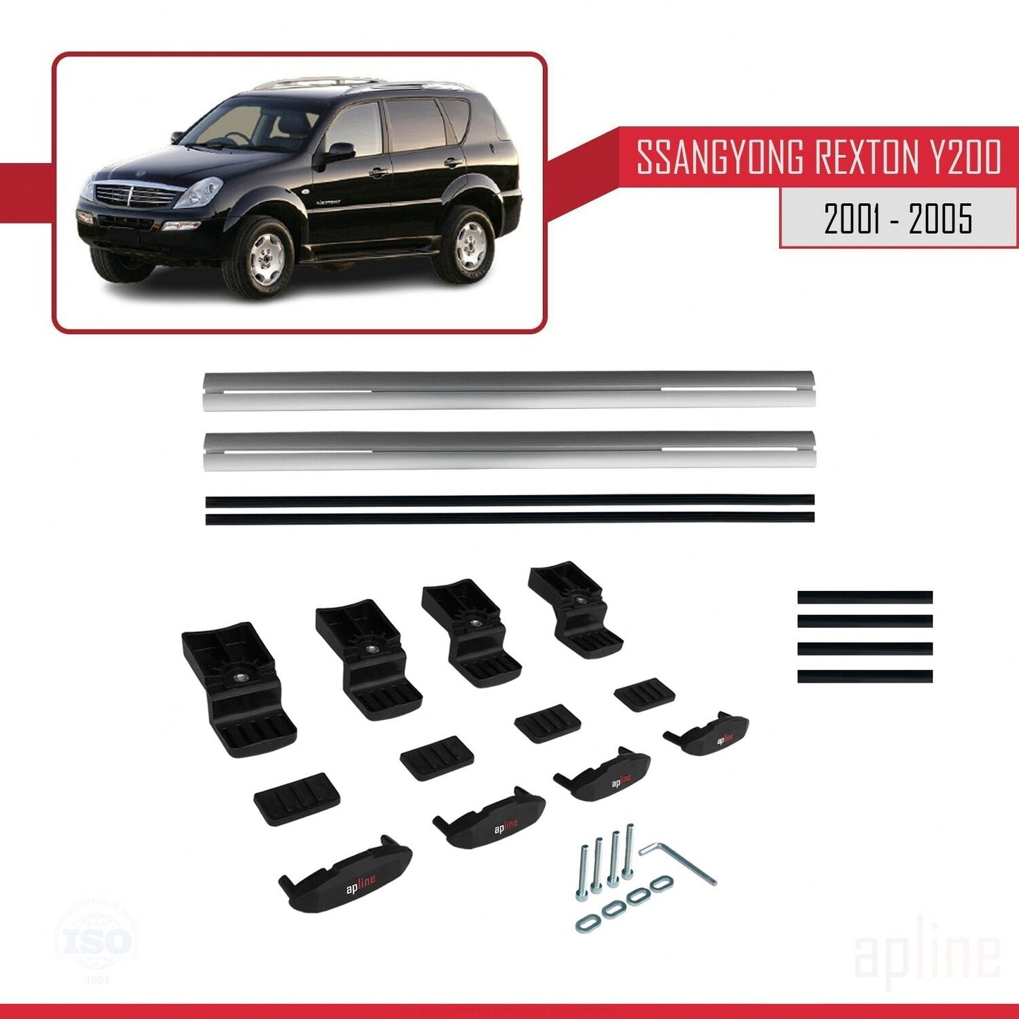 Compatible with Ssangyong Rexton (Y200) 2001-2005 BASIC Model Car Roof Rack Cross Bar Grey Aluminium 2 Bars