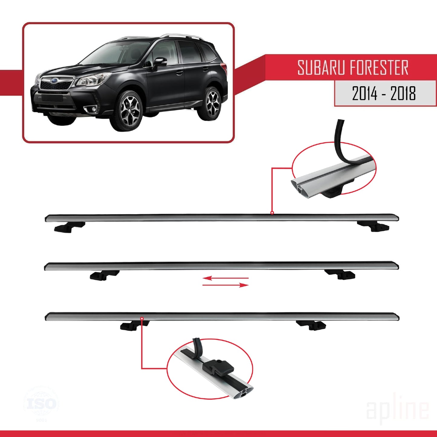 Compatible avec Subaru Forester 4 (SJ) 2014-2018 BASIC Model Barres de Toit Railing Porte-Bagages de Voiture Gris Aluminium 3 Barres