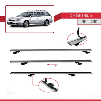 Compatible avec Subaru Legacy 3 (BE) 2000-2004 BASIC Model Barres de Toit Railing Porte-Bagages de Voiture Gris Aluminium 2 Barres