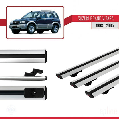 Compatible avec Suzuki Grand Vitara (FT) 1998-2005 BASIC Model Barres de Toit Railing Porte-Bagages de Voiture Gris Aluminium 3 Barres