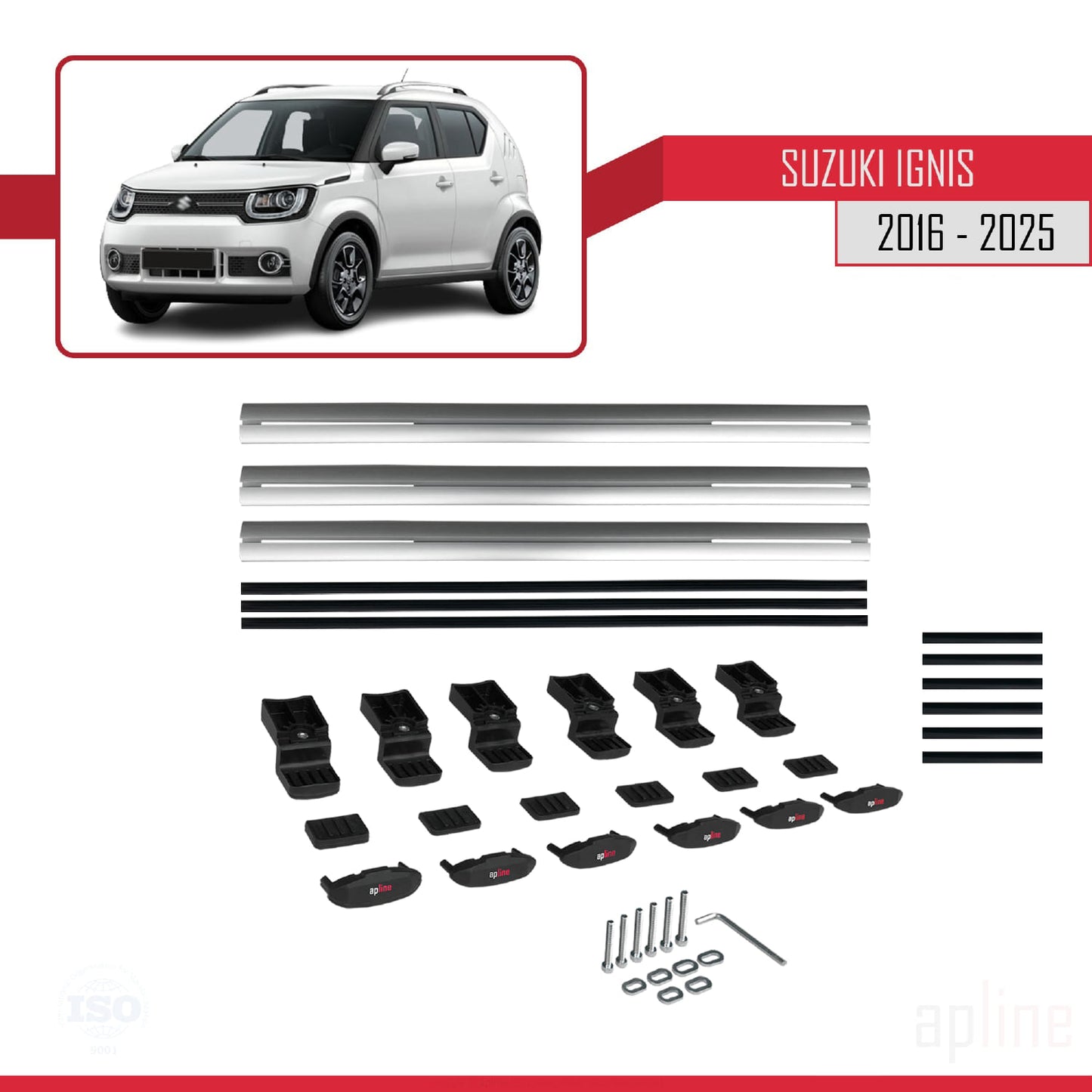 Compatible with Suzuki Ignıs 2016-2025 BASIC Model Car Roof Rack Cross Bar Grey Aluminium 3 Bars
