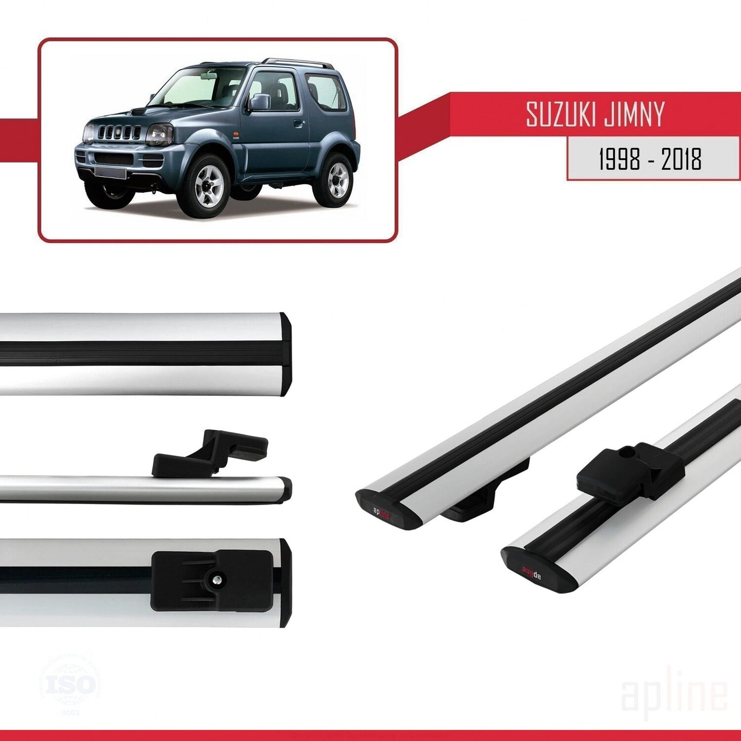 Compatible avec Suzuki Jimny 3 1998-2018 BASIC Model Barres de Toit Railing Porte-Bagages de Voiture Gris Aluminium 2 Barres