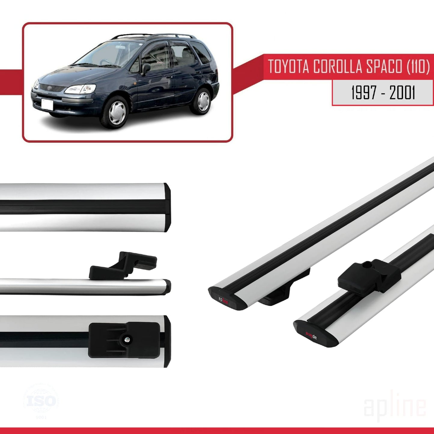 Compatible avec Toyota Corolla Spacio (E110) 1997-2001 BASIC Model Barres de Toit Railing Porte-Bagages de Voiture Gris Aluminium 2 Barres