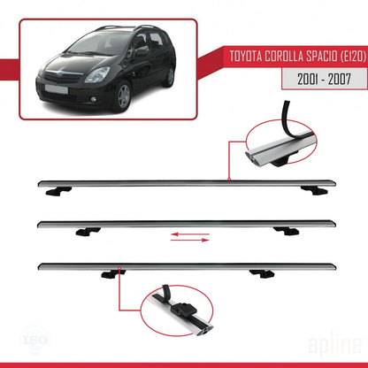 Compatible avec Toyota Corolla Spacio 2 (E120) 2001-2007 BASIC Model Barres de Toit Railing Porte-Bagages de Voiture Gris Aluminium 3 Barres