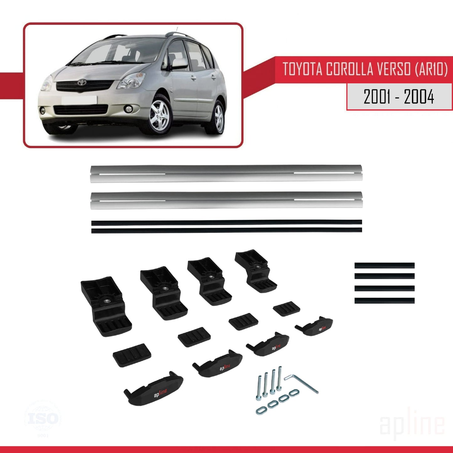 Compatible avec Toyota Corolla Verso (E120) 2001-2004 BASIC Model Barres de Toit Railing Porte-Bagages de Voiture Gris Aluminium 2 Barres