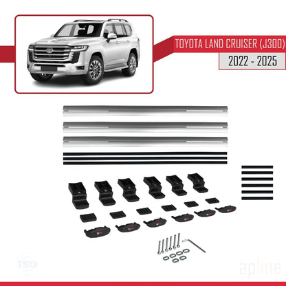 Compatible avec Toyota Land Cruiser (J300) 2022-2025 BASIC Model Barres de Toit Railing Porte-Bagages de Voiture Gris Aluminium 3 Barres