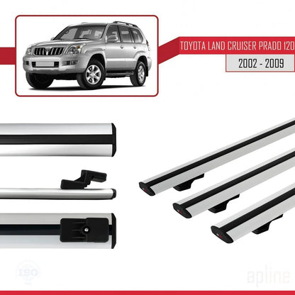Compatible avec Toyota Land Cruiser Prado (J120) 2002-2006 BASIC Model Barres de Toit Railing Porte-Bagages de Voiture Gris Aluminium 3 Barres