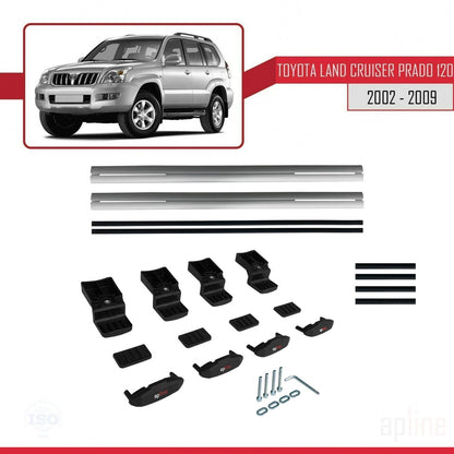 Compatible avec Toyota Land Cruiser Prado (J120) 2002-2006 BASIC Model Barres de Toit Railing Porte-Bagages de Voiture Gris Aluminium 2 Barres