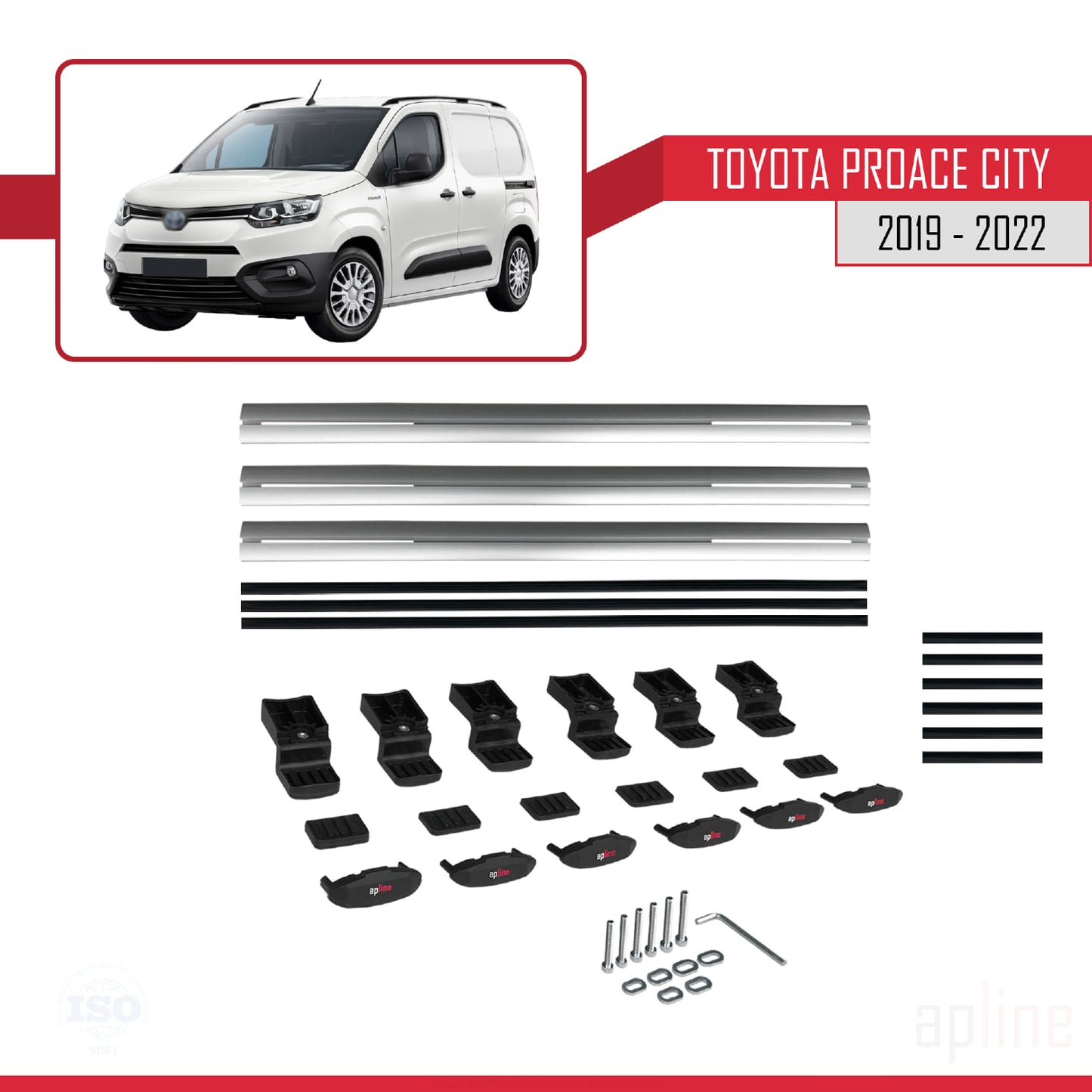 Compatible avec Toyota Proace City 2019-2022 BASIC Model Barres de Toit Railing Porte-Bagages de Voiture Gris Aluminium 3 Barres