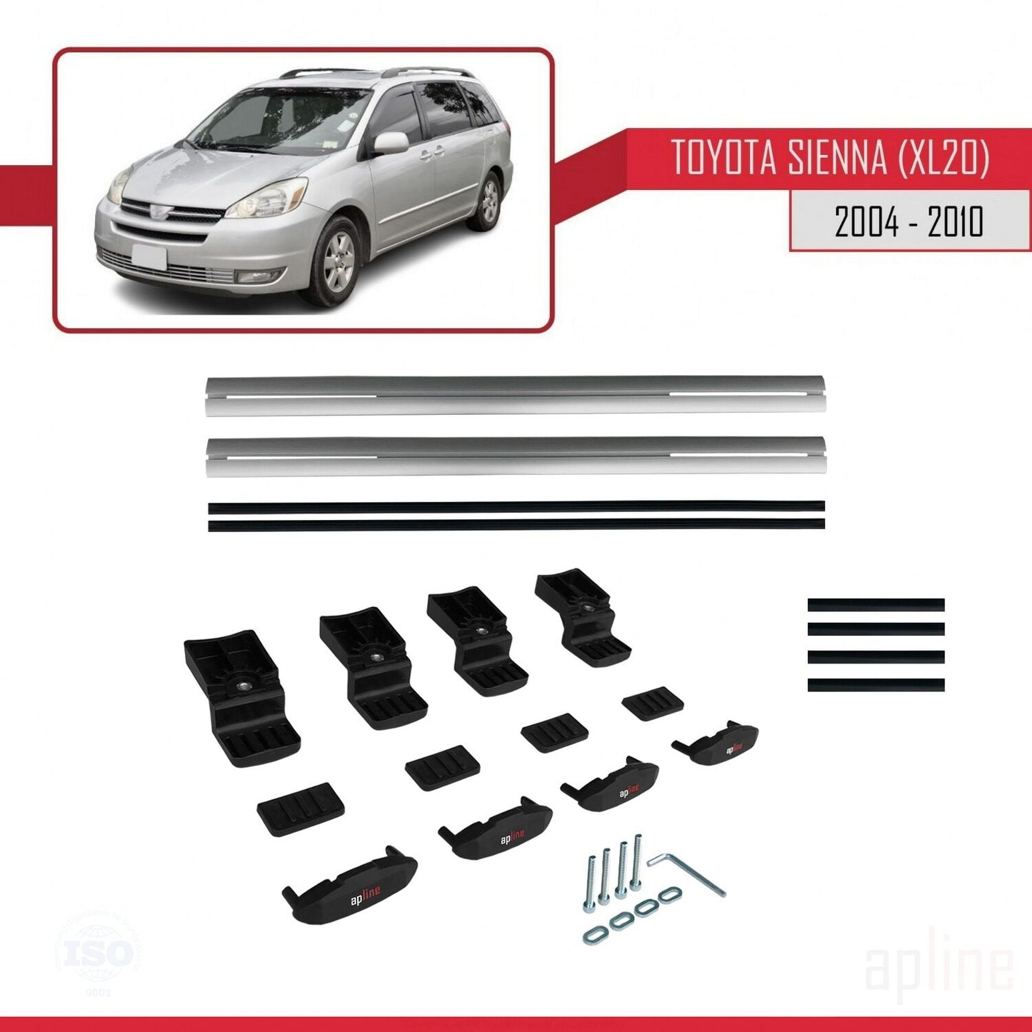 Compatible avec Toyota Sienna 2 (XL20) 2004-2010 BASIC Model Barres de Toit Railing Porte-Bagages de Voiture Gris Aluminium 2 Barres