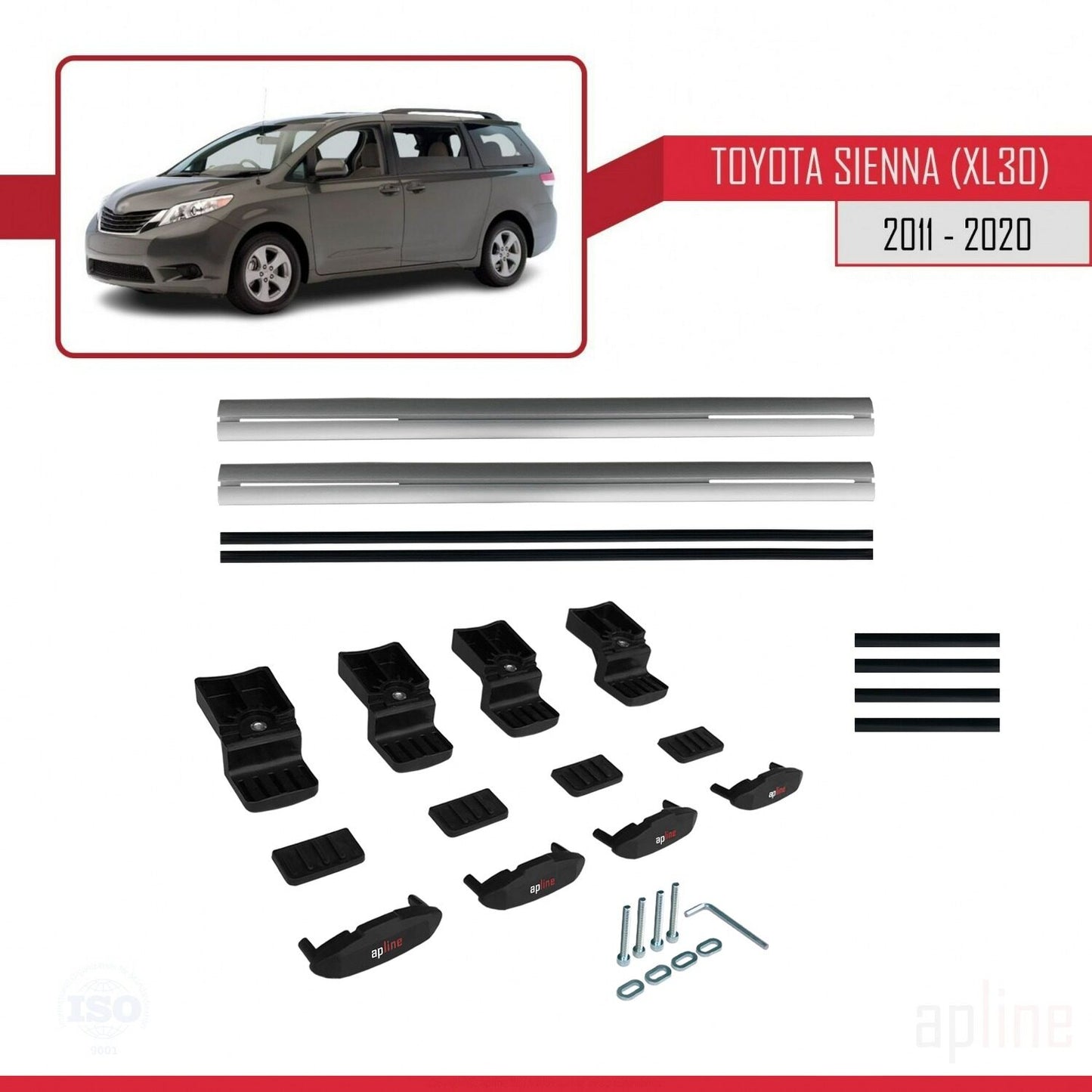 Compatible avec Toyota Sienna 3 (XL30) 2011-2020 BASIC Model Barres de Toit Railing Porte-Bagages de Voiture Gris Aluminium 2 Barres