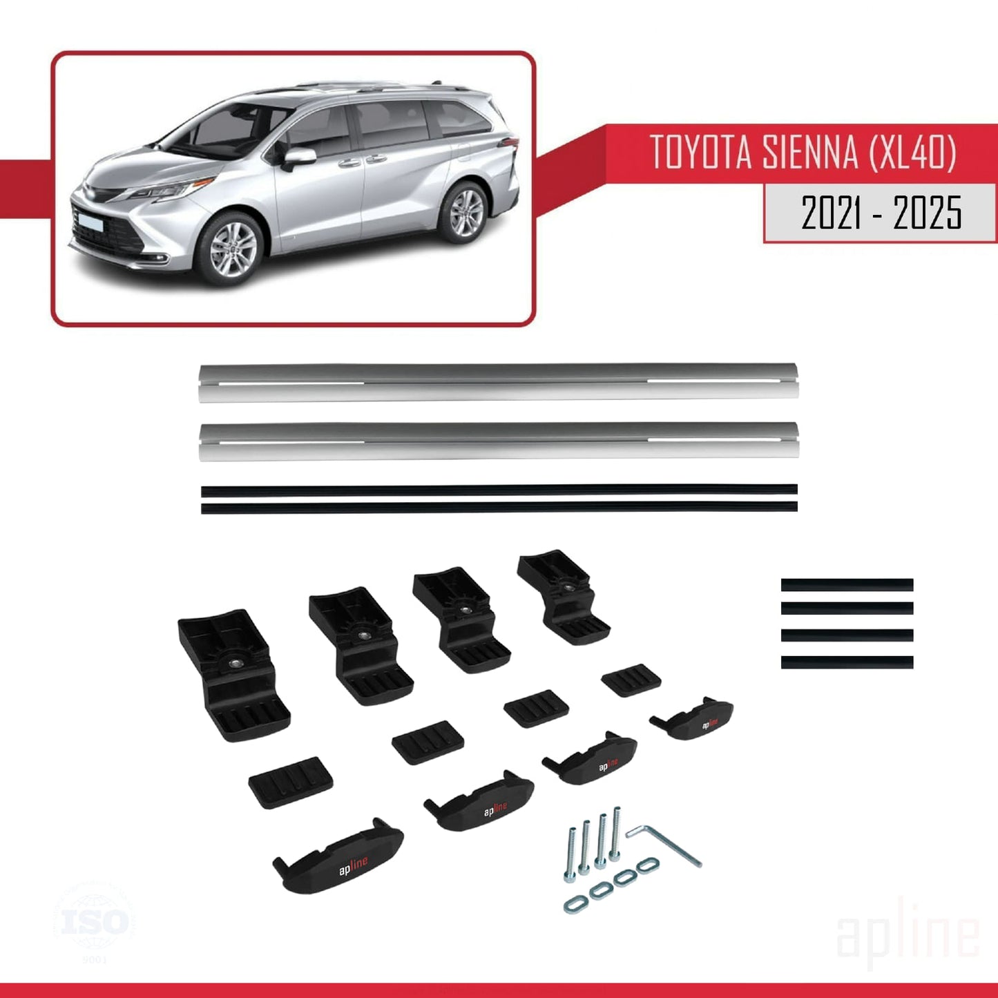 Compatible avec Toyota Sienna 4 (XL40) 2021-2025 BASIC Model Barres de Toit Railing Porte-Bagages de Voiture Gris Aluminium 2 Barres