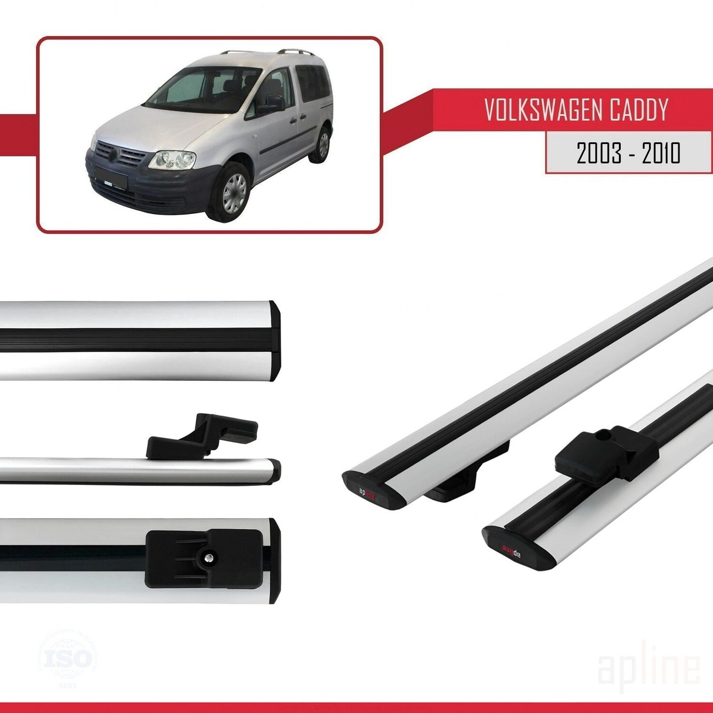Compatible avec Volkswagen Caddy 3 (2K) 2003-2010 BASIC Model Barres de Toit Railing Porte-Bagages de Voiture Gris Aluminium 2 Barres
