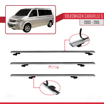 Compatible avec Volkswagen T5 Caravelle 2003-2015 BASIC Model Barres de Toit Railing Porte-Bagages de Voiture Gris Aluminium 4 Barres