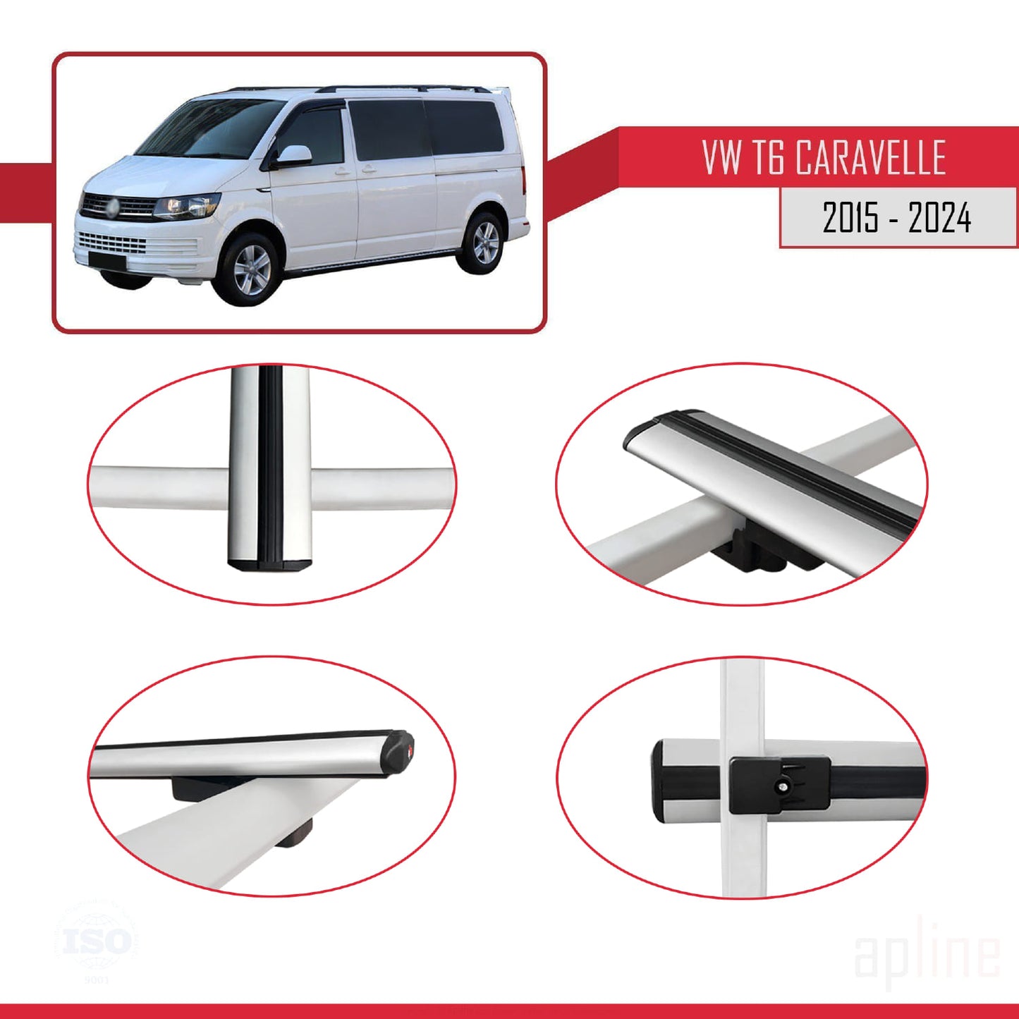 Compatible avec Volkswagen T6 Caravelle 2015-2024 BASIC Model Barres de Toit Railing Porte-Bagages de Voiture Gris Aluminium 3 Barres
