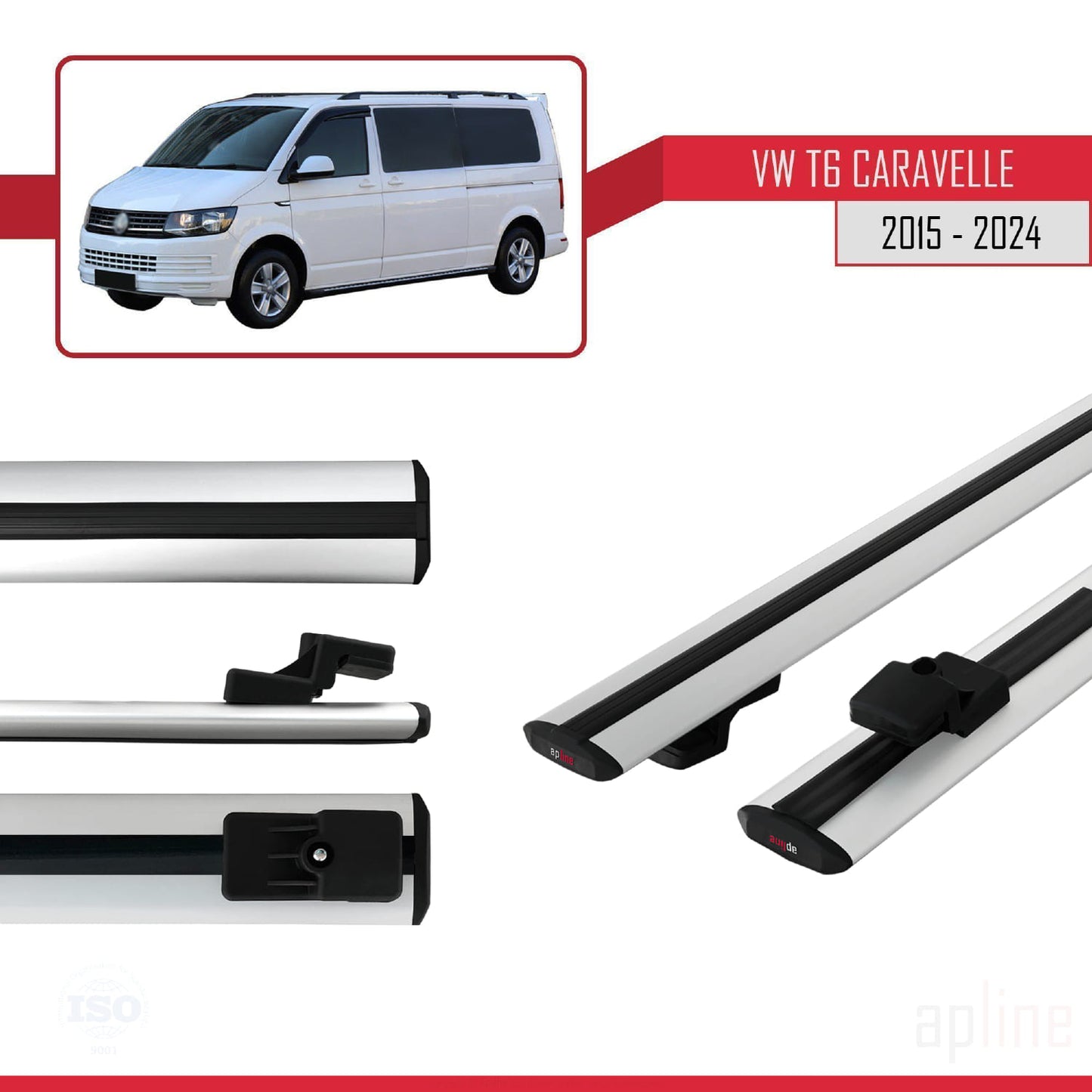 Compatible avec Volkswagen T6 Caravelle 2015-2024 BASIC Model Barres de Toit Railing Porte-Bagages de Voiture Gris Aluminium 2 Barres