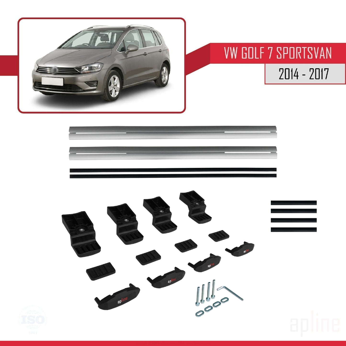 Compatible avec Volkswagen Golf Sportvan 2014-2017 BASIC Model Barres de Toit Railing Porte-Bagages de Voiture Gris Aluminium 2 Barres