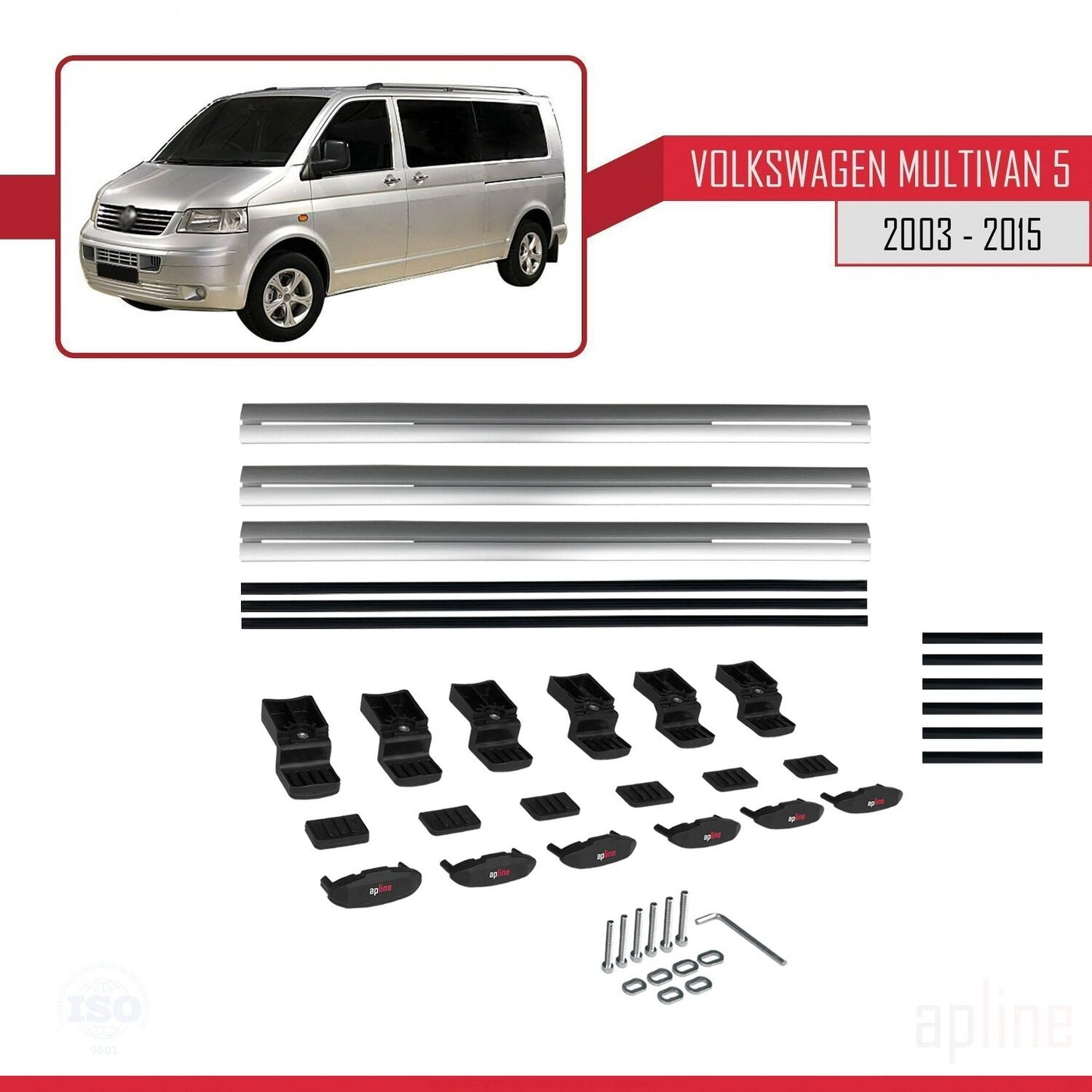 Compatible avec Volkswagen T5 Multivan 2003-2015 BASIC Model Barres de Toit Railing Porte-Bagages de Voiture Gris Aluminium 3 Barres