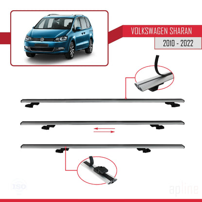 Compatible avec Volkswagen Sharan 2 (7N) 2010-2022 BASIC Model Barres de Toit Railing Porte-Bagages de Voiture Gris Aluminium 2 Barres