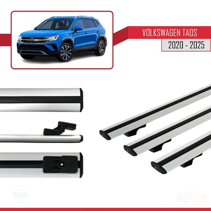 Compatible avec Volkswagen Taos 2021-2025 BASIC Model Barres de Toit Railing Porte-Bagages de Voiture Gris Aluminium 3 Barres