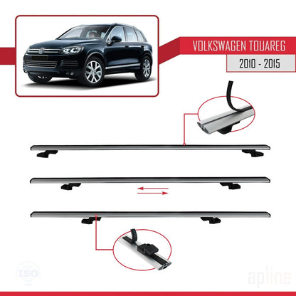 Compatible avec Volkswagen Touareg 2 (7P) Pre-Facelift 2010-2015 BASIC Model Barres de Toit Railing Porte-Bagages de Voiture Gris Aluminium 3 Barres