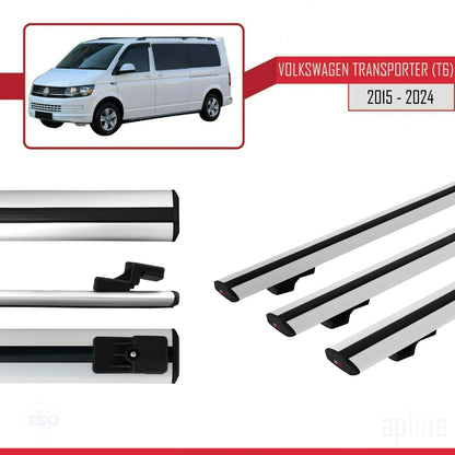 Compatible avec Volkswagen T6 Transporter 2015-2024 BASIC Model Barres de Toit Railing Porte-Bagages de Voiture Gris Aluminium 3 Barres