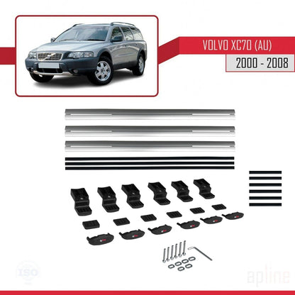 Compatible avec Volvo XC70 (P2) 2000-2007 BASIC Model Barres de Toit Railing Porte-Bagages de Voiture Gris Aluminium 3 Barres