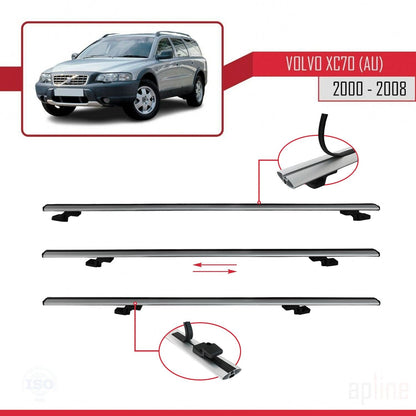 Compatible avec Volvo XC70 (P2) 2000-2007 BASIC Model Barres de Toit Railing Porte-Bagages de Voiture Gris Aluminium 2 Barres