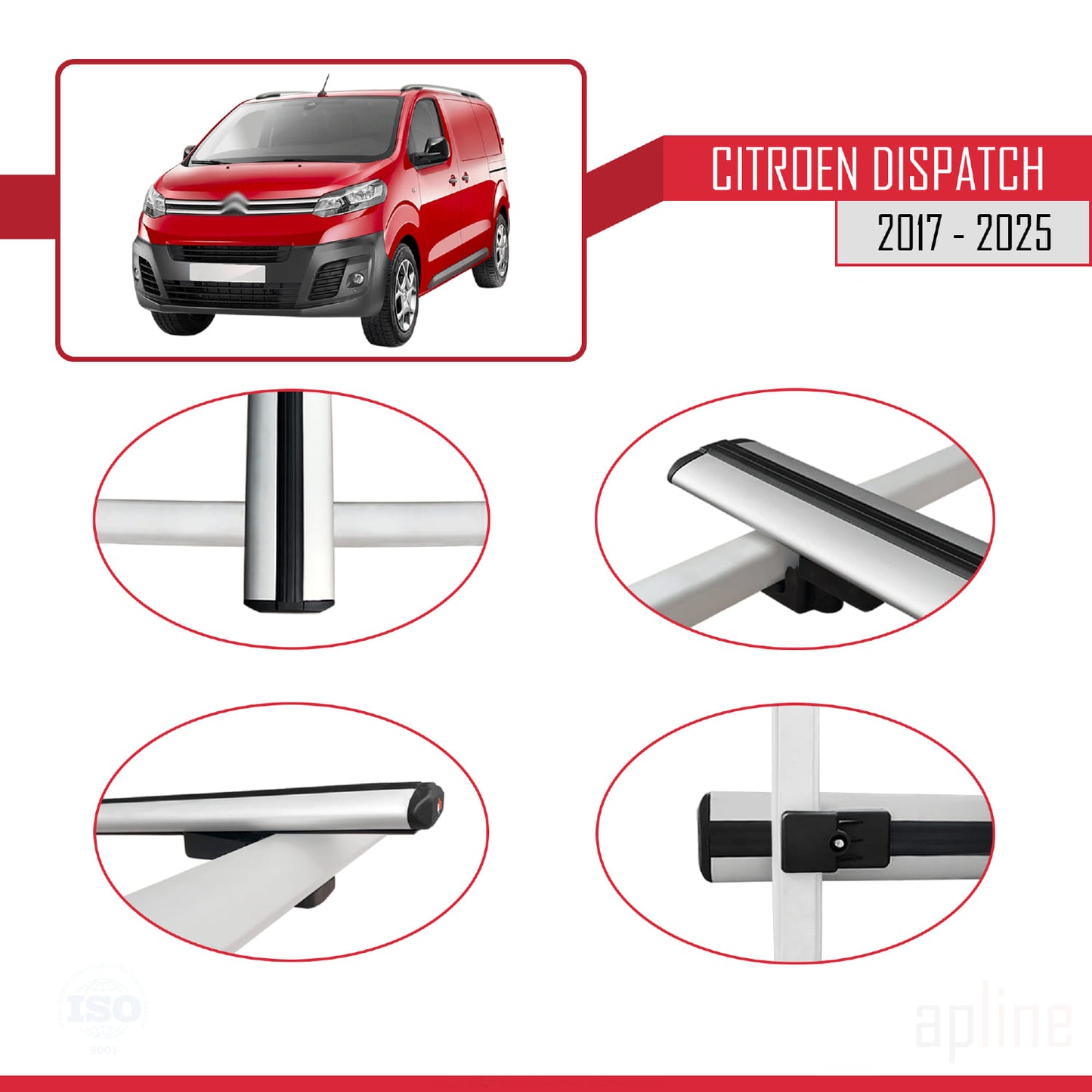 Compatibile con Citroen Dispatch (K0) 2017-2025 modello BASIC Barre portatutto per auto Portapacchi in alluminio grigio 3 barre