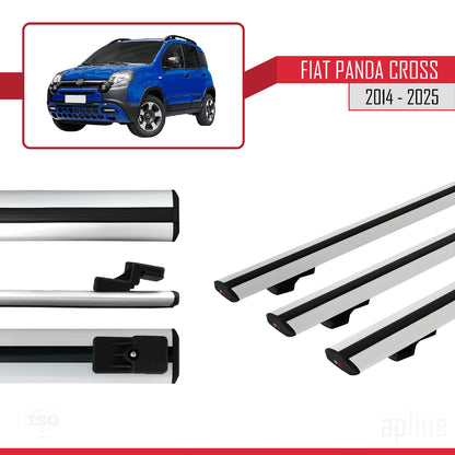 Compatible avec Fiat Panda Cross 2014-2025 BASIC Model Barres de Toit Railing Porte-Bagages de Voiture Gris Aluminium 3 Barres