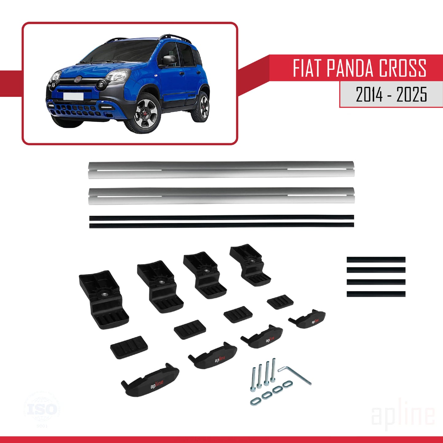 Kompatibel mit Fiat Panda Cross 2014-2025 Basismodell Dachgepäckträger, graues Aluminium, 2 Stangen