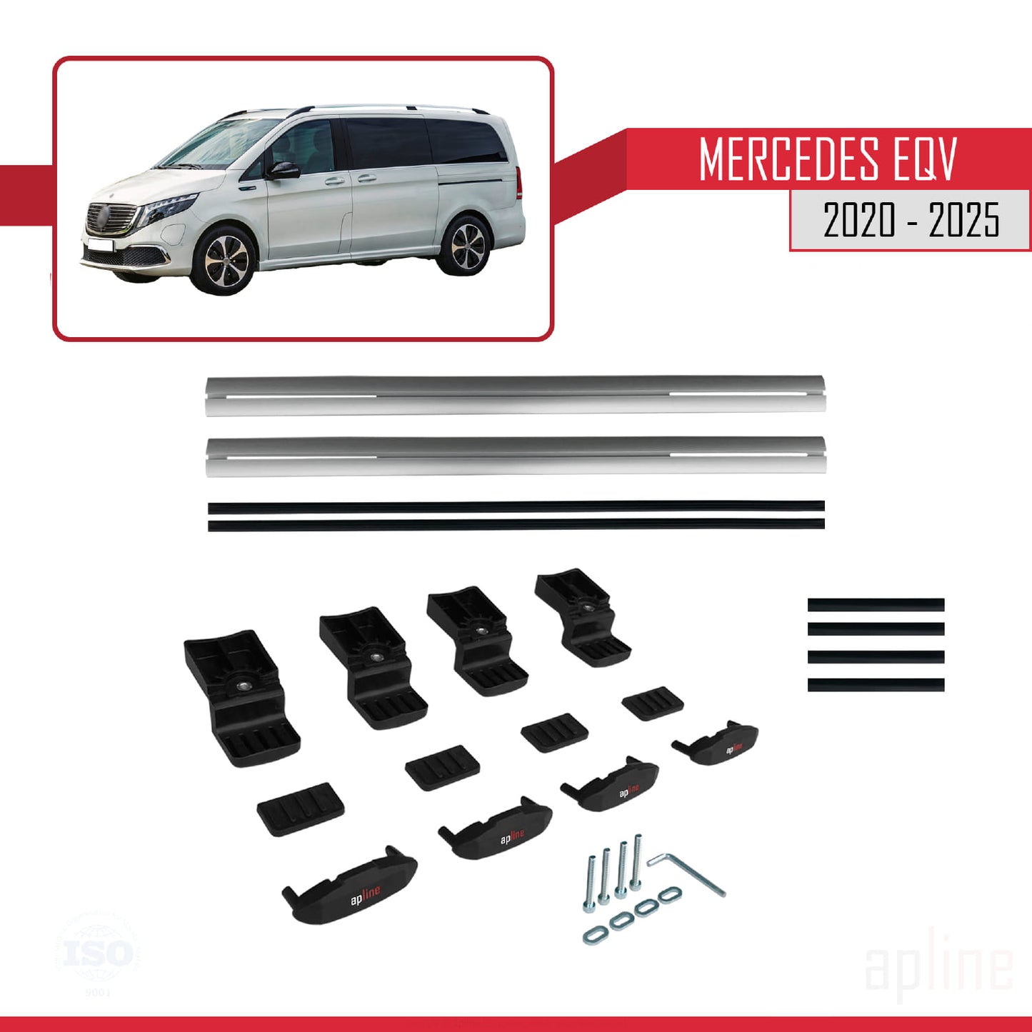 Compatible with Mercedes EQV (W447) 2020-2025 BASIC Model Car Roof Rack Cross Bar Grey Aluminium 2 Bars