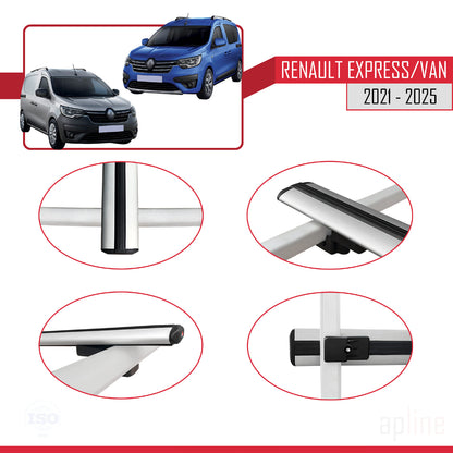 Compatible with Renault Express 2021-2025 BASIC Model Car Roof Rack Cross Bar Grey Aluminium 4 Bars