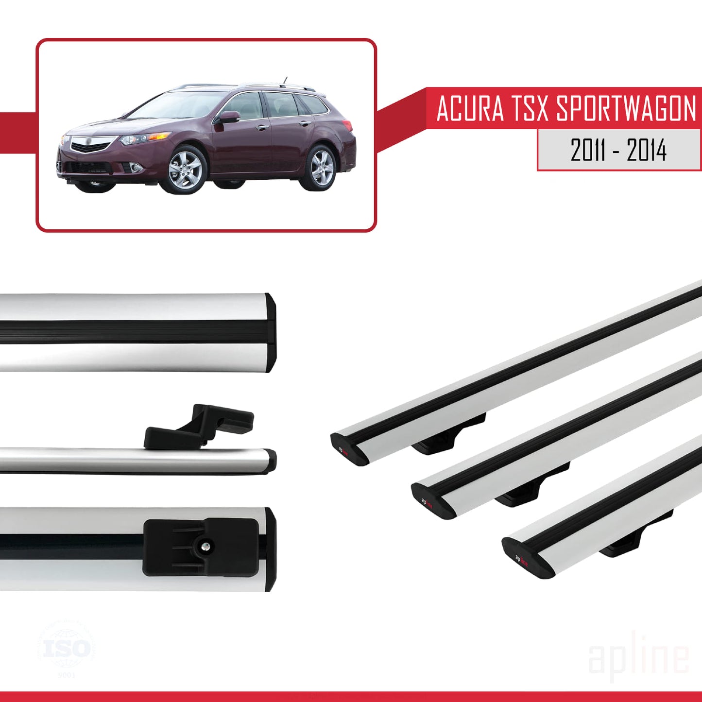 Compatible avec Acura TSX Sport Wagon 2011-2014 BASIC Model Barres de Toit Railing Porte-Bagages de Voiture Gris Aluminium 3 Barres