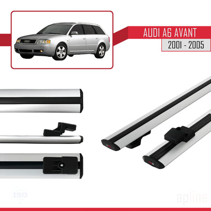 Compatible avec Audi A6 Avant 2001-2005 BASIC Model Barres de Toit Railing Porte-Bagages de Voiture Gris Aluminium 2 Barres