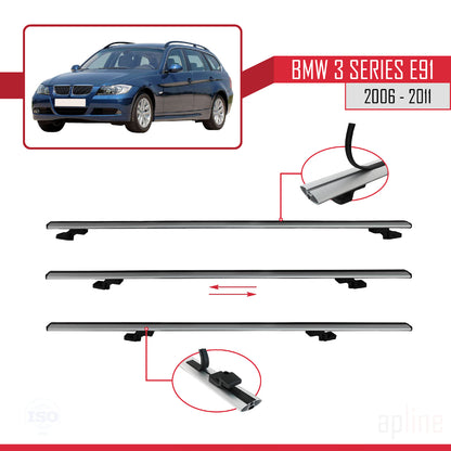 Compatible avec BMW 3 Series E91 Touring 2006-2011 BASIC Model Barres de Toit Railing Porte-Bagages de Voiture Gris Aluminium 3 Barres