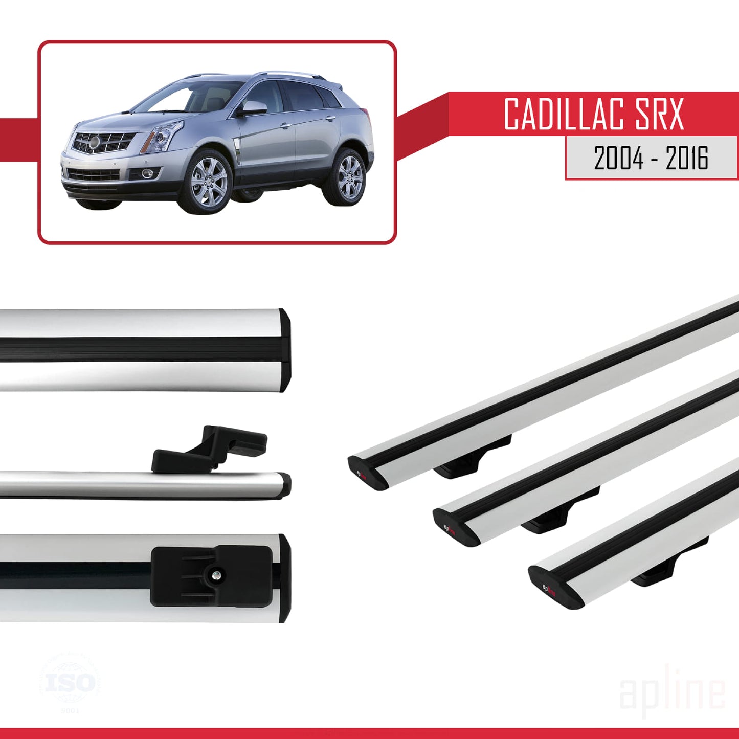 Compatibile con Cadillac SRX modello BASIC 2004-2016 Barre portatutto per auto Portapacchi in alluminio grigio 3 barre