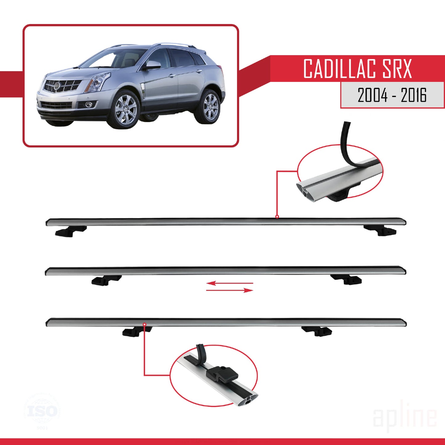 Compatibile con Cadillac SRX modello BASIC 2004-2016 Barre portatutto per auto Portapacchi in alluminio grigio 2 barre
